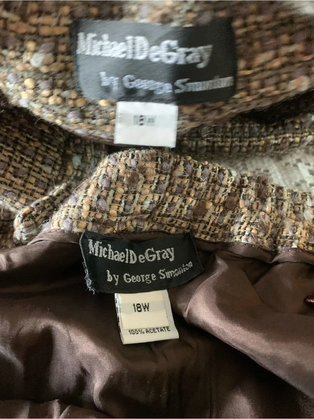 Michael De Gray suit set Brown Tweed Button-Front Jacket with Fur Cuff